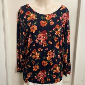 Eat. 1946 Black-Orange Floral Pullover Blouse (L)